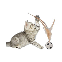 3 - Pack Feather Elastic Sports Ball Cat Toy - Basketball, Soccer, Baseball Interactive Set - 4FurBaby6