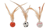 3 - Pack Feather Elastic Sports Ball Cat Toy - Basketball, Soccer, Baseball Interactive Set - 4FurBaby6