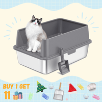 Extra Large Stainless Steel Cat Litter Box with Lid, High Walls, Easy Cleaning, Toy Bundle for Big Cats - 4FurBaby6