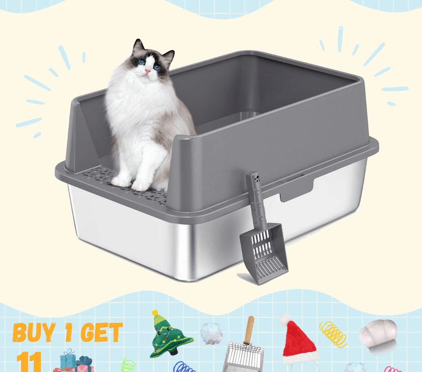 Extra Large Stainless Steel Cat Litter Box with Lid, High Walls, Easy Cleaning, Anti - Leak Design