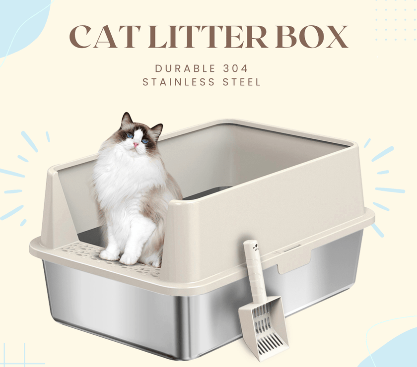 Extra Large Stainless Steel Cat Litter Box with Lid, High Walls, Easy Cleaning, Anti - Leak Design