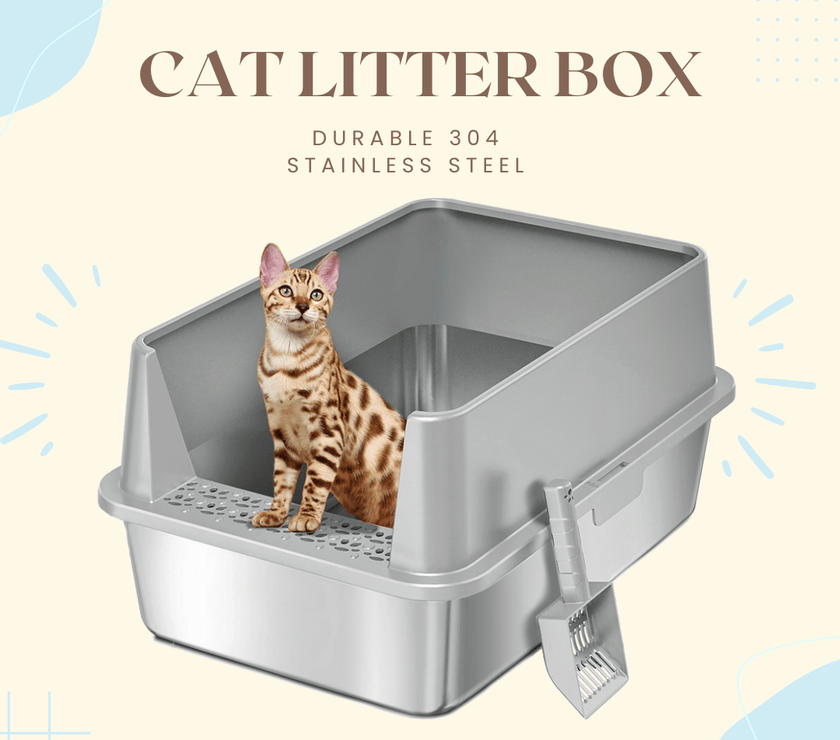 Extra Large Stainless Steel Cat Litter Box with Lid, High Walls, Easy Cleaning, Anti - Leak Design