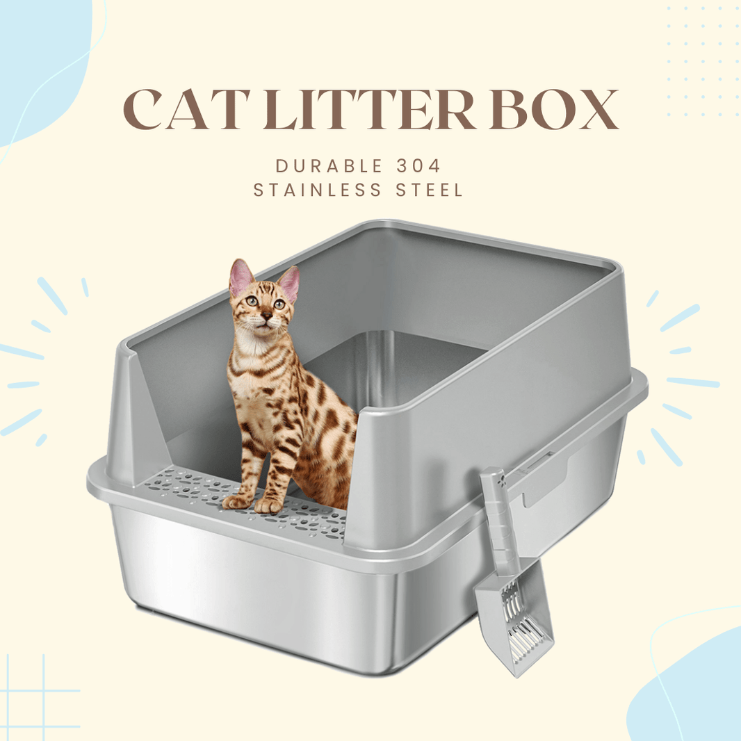 Extra Large Stainless Steel Cat Litter Box with Lid, High Walls, Easy Cleaning, Anti - Leak Design