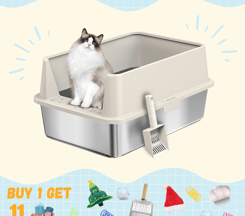 Extra Large Stainless Steel Cat Litter Box with Lid, High Walls, Easy Cleaning, Anti - Leak Design