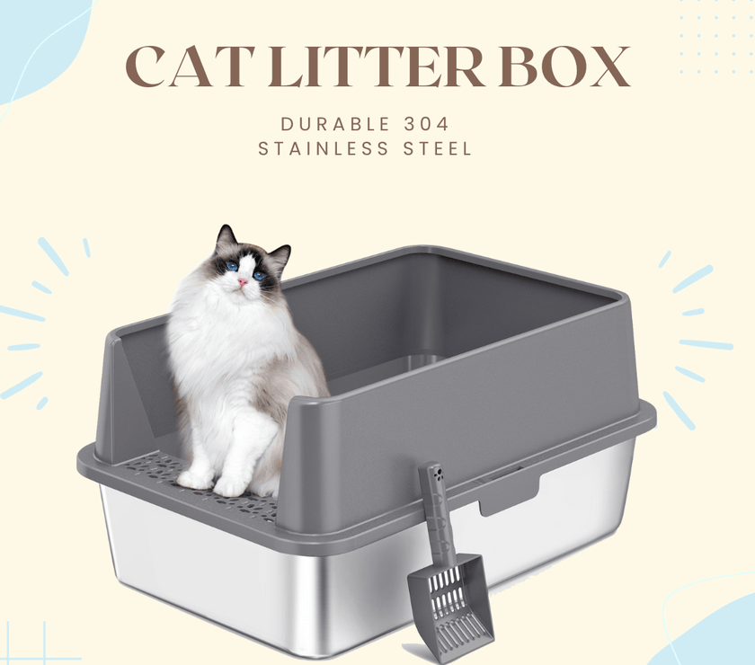 Extra Large Stainless Steel Cat Litter Box with Lid, High Walls, Easy Cleaning, Anti - Leak Design