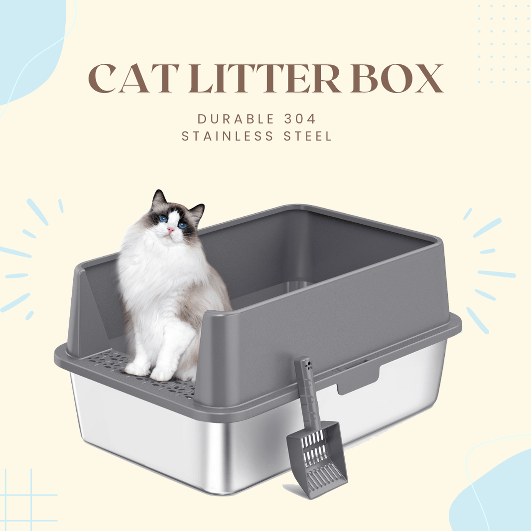 Extra Large Stainless Steel Cat Litter Box with Lid, High Walls, Easy Cleaning, Anti - Leak Design