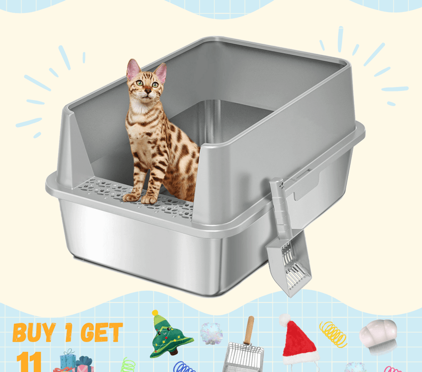 Extra Large Stainless Steel Cat Litter Box with Lid, High Walls, Easy Cleaning, Anti - Leak Design