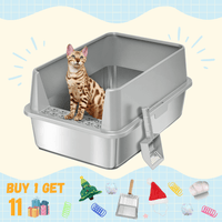 Extra Large Stainless Steel Cat Litter Box with Lid, High Walls, Easy Cleaning, Anti - Leak Design