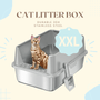 Extra Large Stainless Steel Cat Litter Box with Lid, High Walls, Easy Cleaning, Anti - Leak Design & Toy Bundle for Big Cats - 4FurBaby6