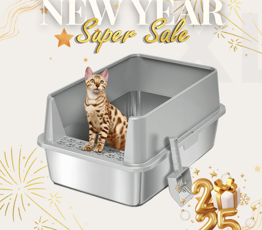 FREE SHIPPING - Stainless Steel Cat Litter Box & Toy Bundle: Holiday Set for Your Feline Friend- 4FurBaby