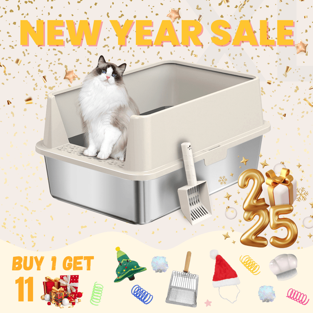 FREE SHIPPING - Stainless Steel Cat Litter Box & Toy Bundle: Holiday Set for Your Feline Friend- 4FurBaby