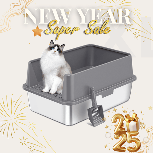 FREE SHIPPING - Stainless Steel Cat Litter Box & Toy Bundle: Holiday Set for Your Feline Friend - 4FurBaby