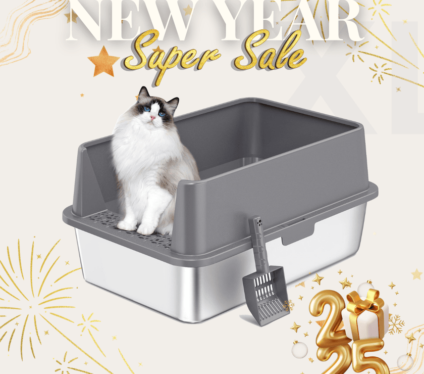 FREE SHIPPING - Stainless Steel Cat Litter Box & Toy Bundle: Holiday Set for Your Feline Friend - 4FurBaby