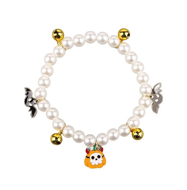 Halloween Pet Pearl Necklace - Adorable Cat and Dog Bell Accessory - 4FurBaby