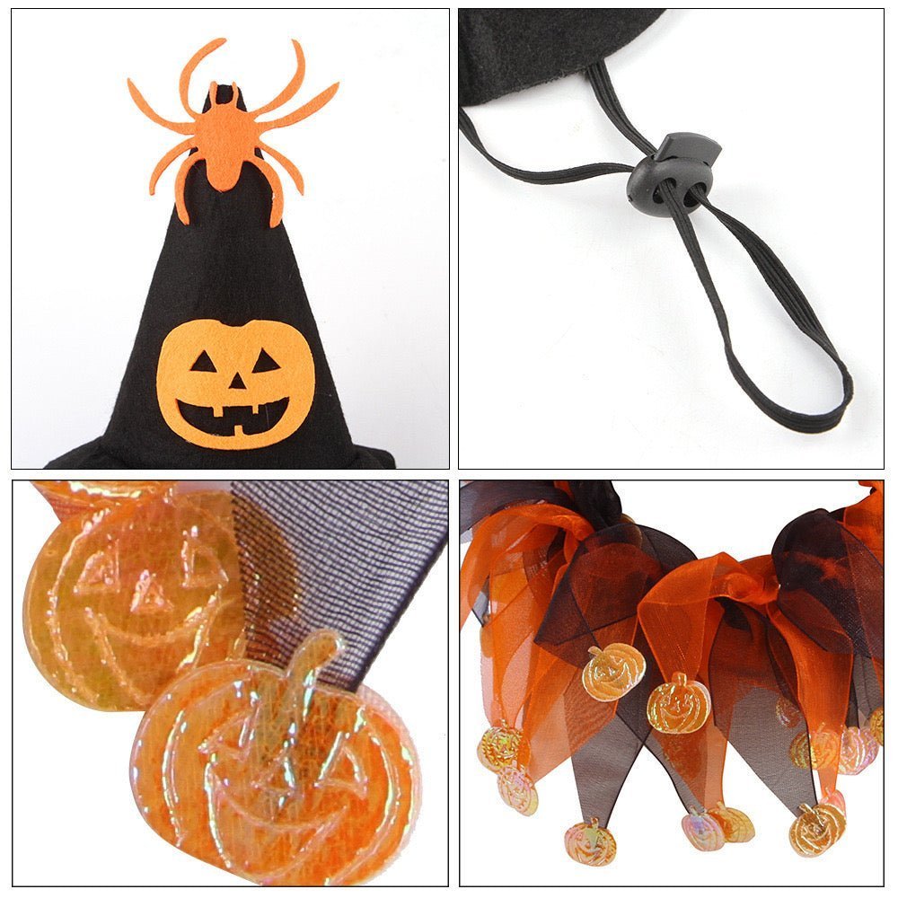 Halloween Pet Pumpkin Hat and Collar Set - Skull Pattern Cat Accessory - 4FurBaby