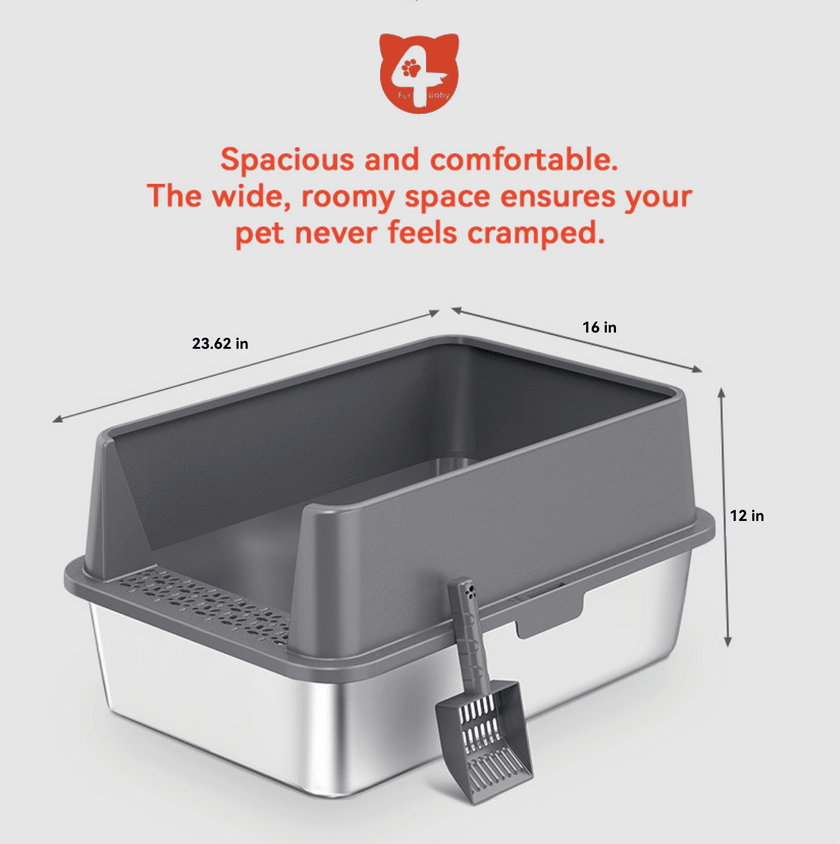 Extra Large Stainless Steel Cat Litter Box with Lid, High Walls, Easy Cleaning, Anti - Leak Design