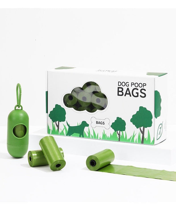 biodegradable trash pet poop bags along with a dispenser designed for convenience and environmental sustainability